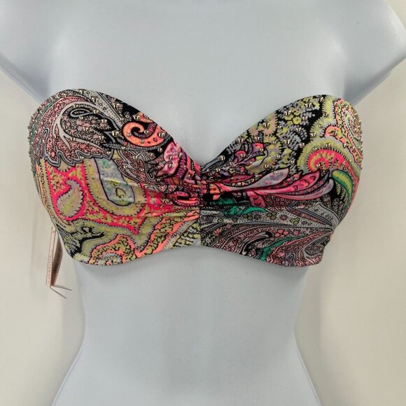 NWT VS 32D/S Paisley Bikini Set Bandeau Strappy Cheeky Swimsuit Multi-Color - Picture 15 of 16
